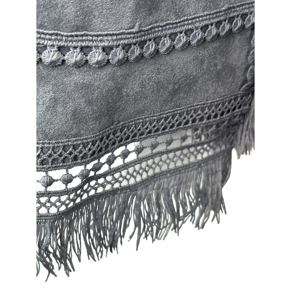 Chico's Gray Faux-Suede Trim-Detail Fringe Jacket Women's Size Medium 8 10 - Picture 10 of 13